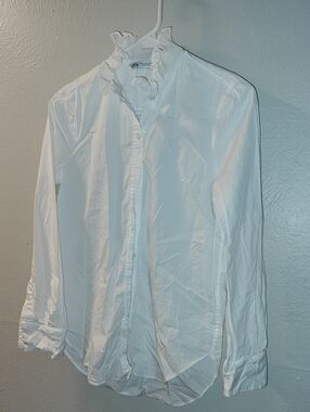 Sz XS Zara White Ruffle-Neck Poplin Shirt